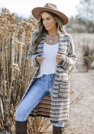 Chunky Striped Ribbed Knit Open Front Cardigan