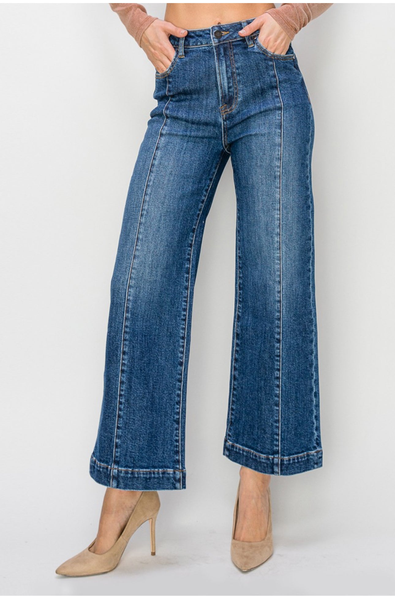 RISEN High Rise Ankle Wide Jeans