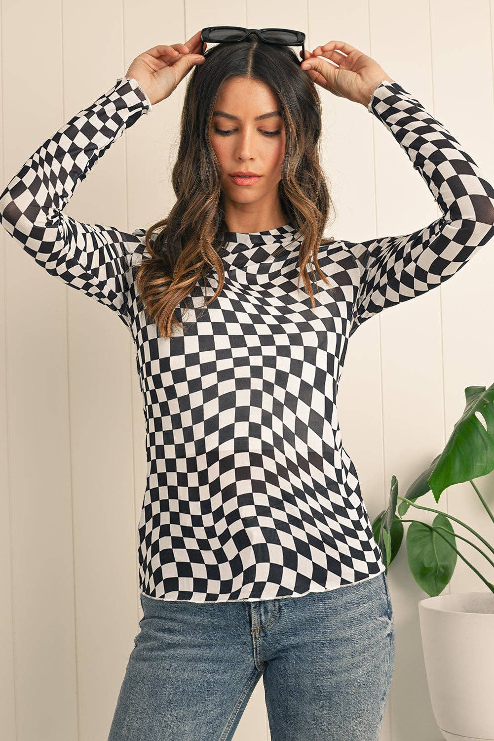 Rory Checkered Mesh Top