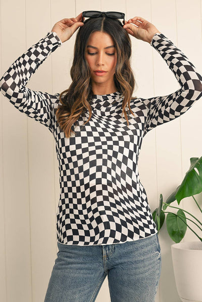 Rory Checkered Mesh Top
