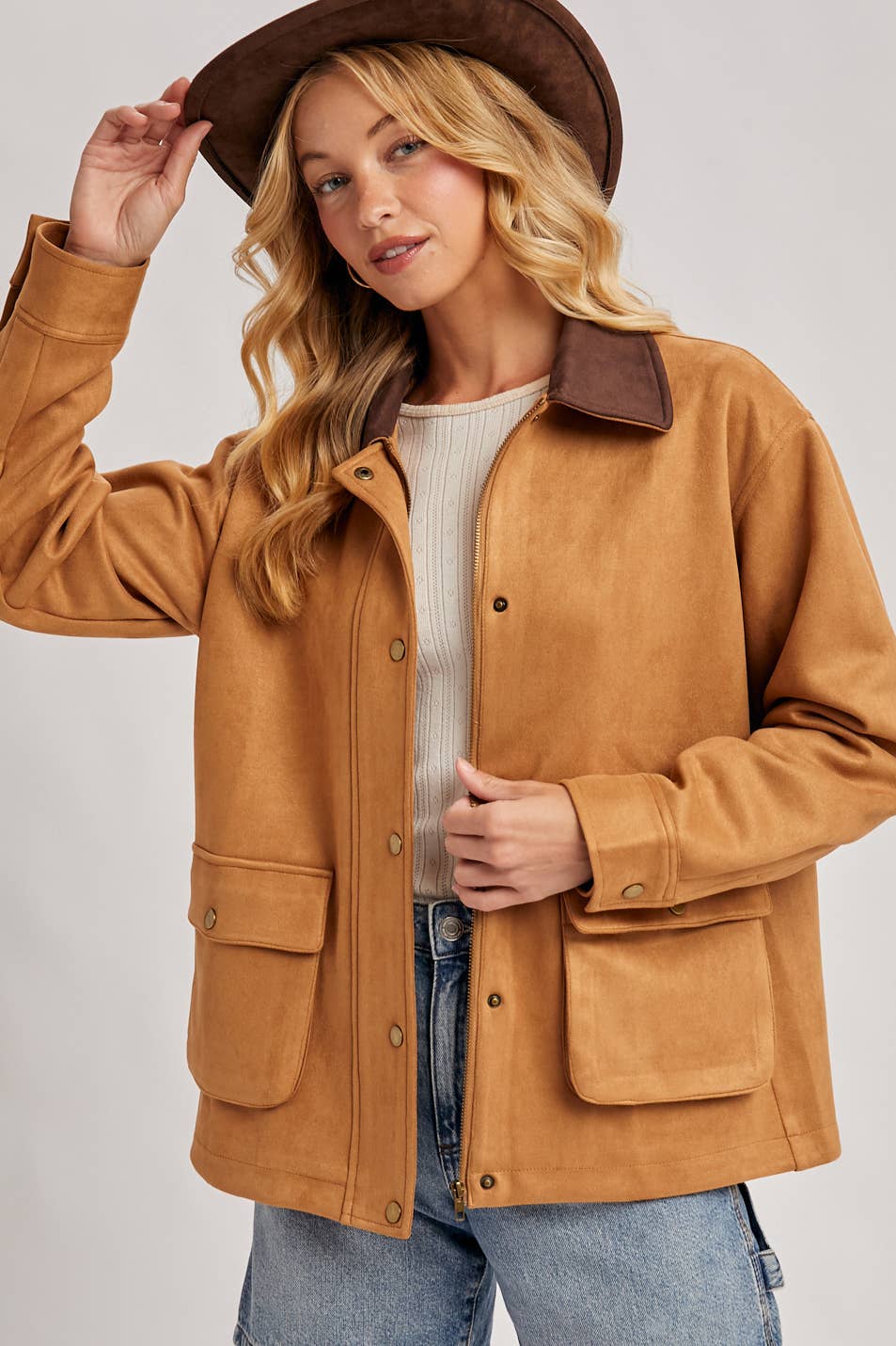 BUTTON DOWN FAUX SUEDE BARBOUR JACKET