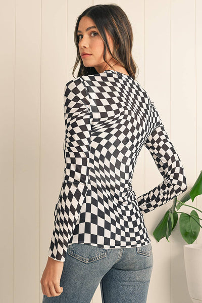 Rory Checkered Mesh Top