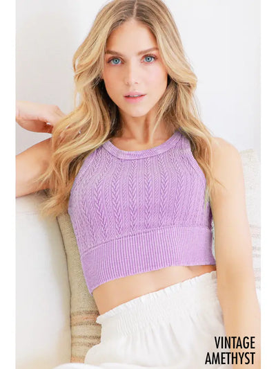 Vintage Cable Knit High Neck Crop Top