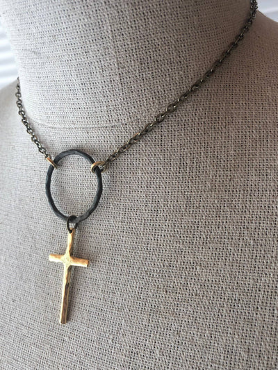 Mixed Metal Cross Necklace: Silver