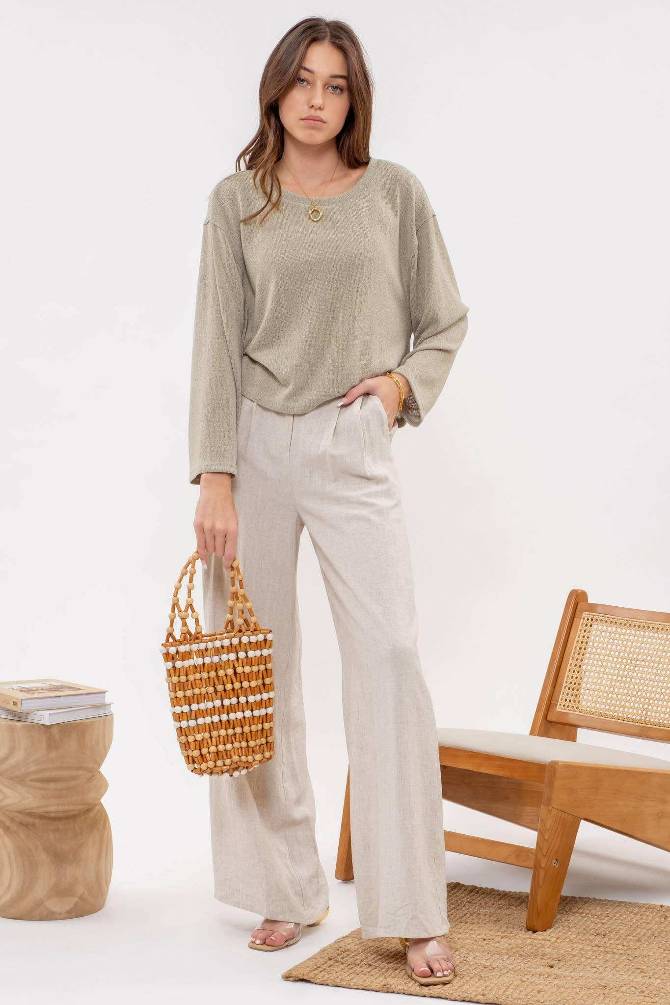 Solid Relaxed Raw Edge Knit Top