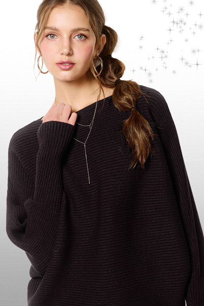 Slouchy Fit Bubble Sleeve Boat Neck Sweater: Brick