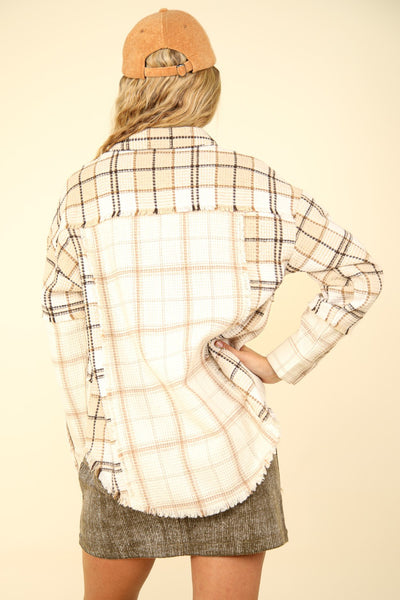 Mixed Plaid Oversized Shacket Jacket