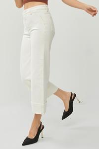 High Rise Ankle Wide Cuffed Jeans