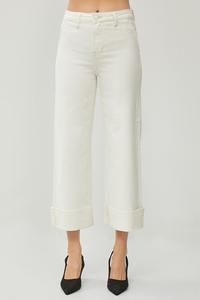 High Rise Ankle Wide Cuffed Jeans