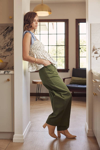 OLIVE WIDE-LEG ANKLE LENGTH PANTS