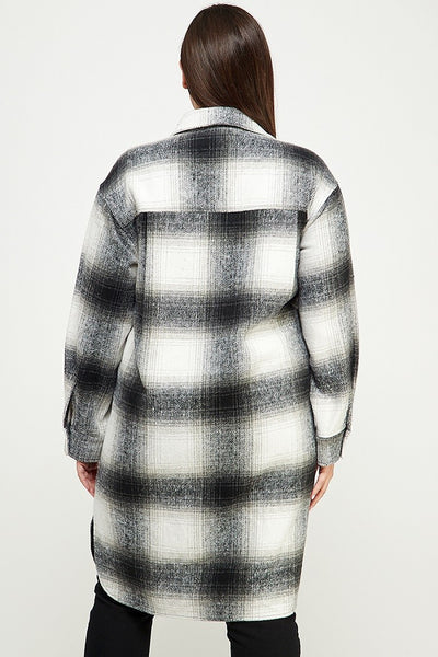 Plus Size Long Soft Flannel Collared Shacket