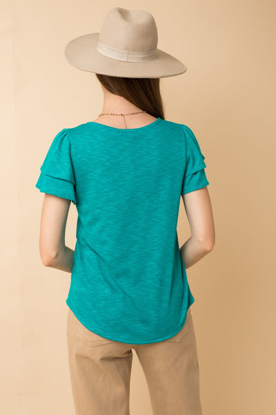 Double Ruffle Short Sleeve Crew Neck Top