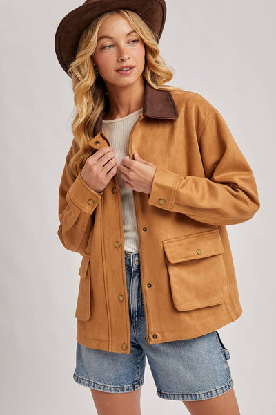 BUTTON DOWN FAUX SUEDE BARBOUR JACKET