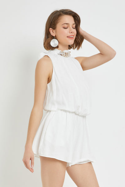 High Neck Chain Shirred Romper