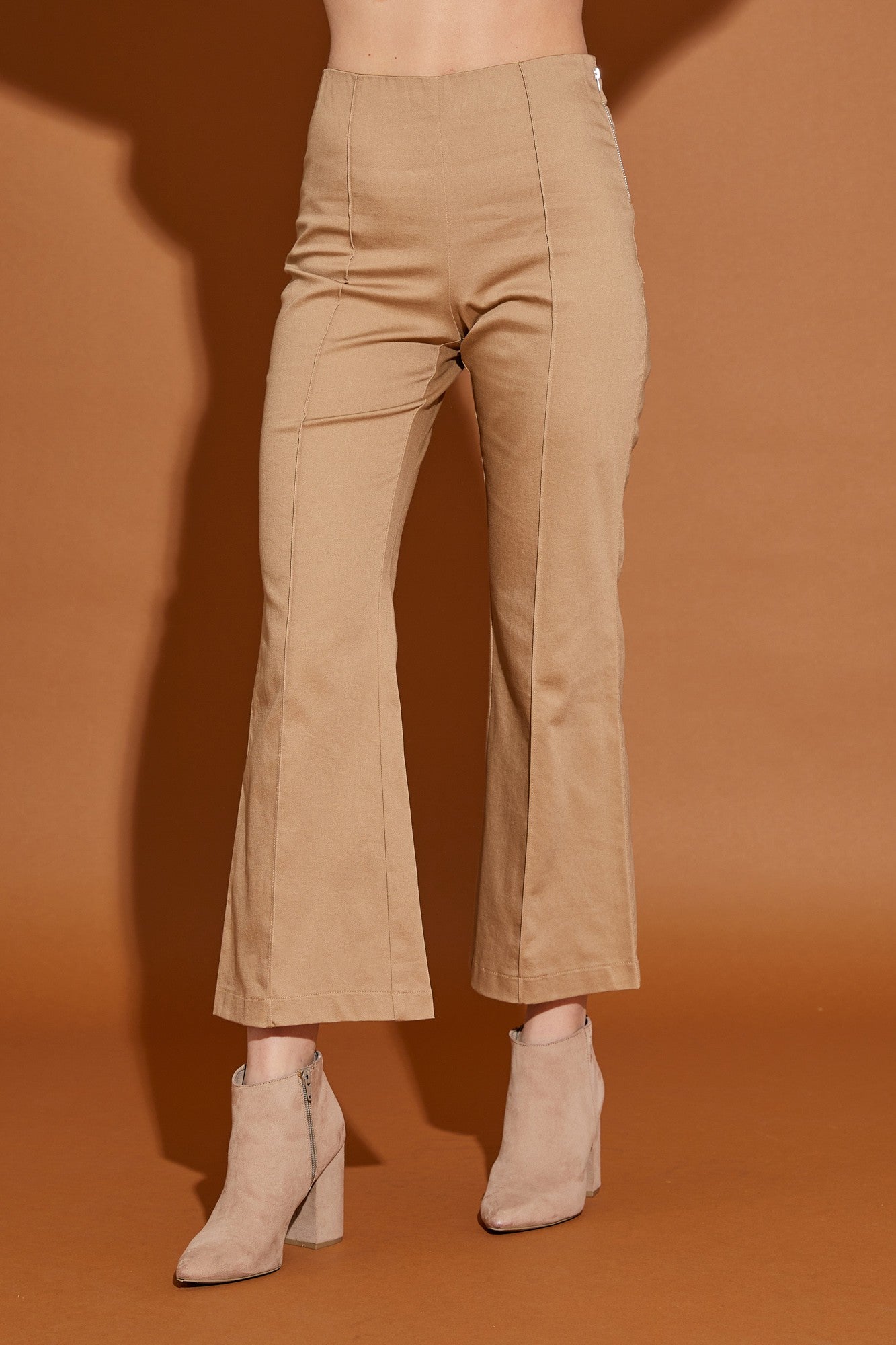 Elastic Waist Side Zip Up Pants