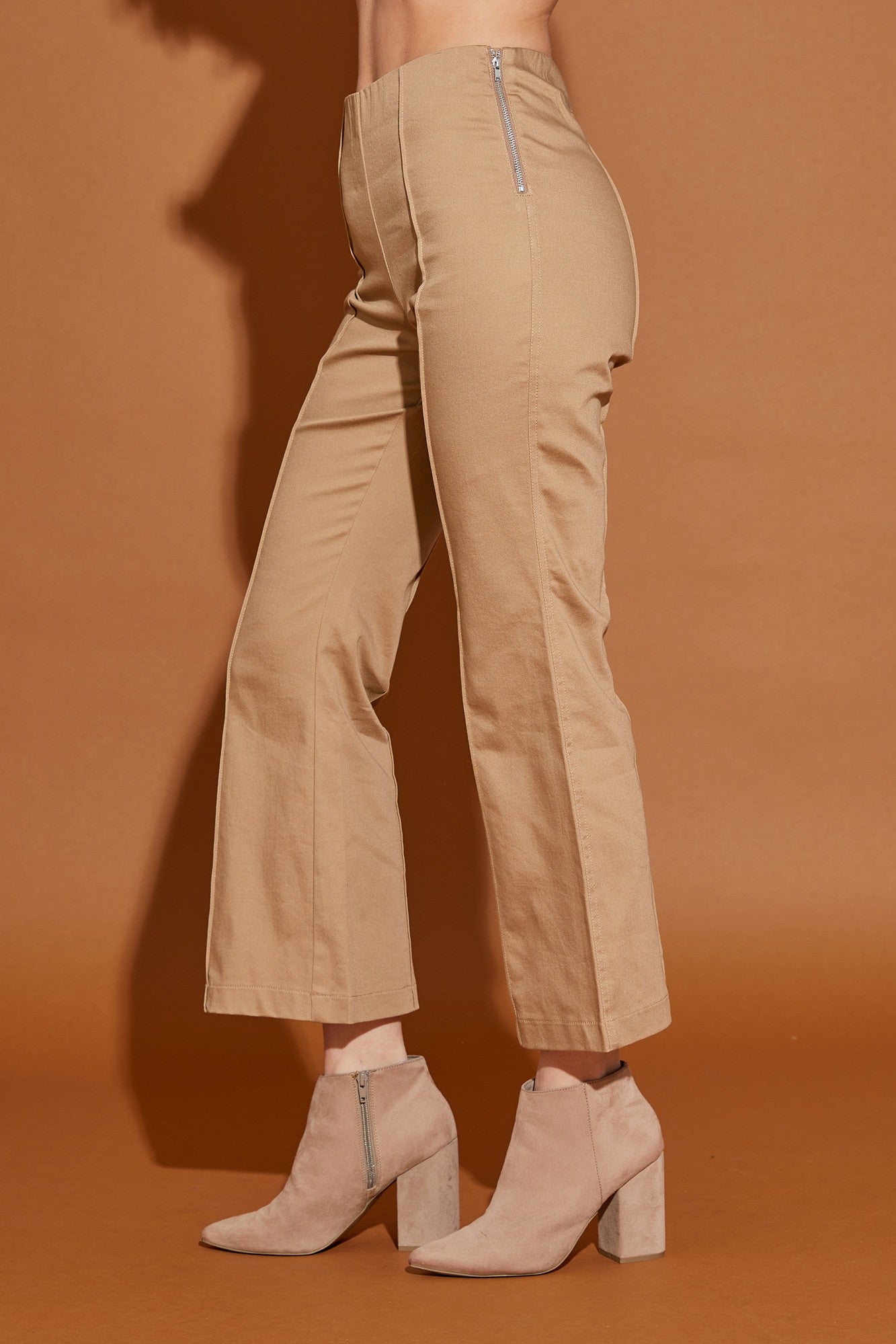 Elastic Waist Side Zip Up Pants