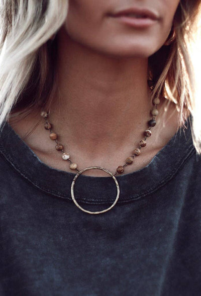 Full Circle Stone Stunner Necklace: Jasper
