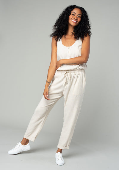 Linen Blend Sleeveless Racerback Jumpsuit