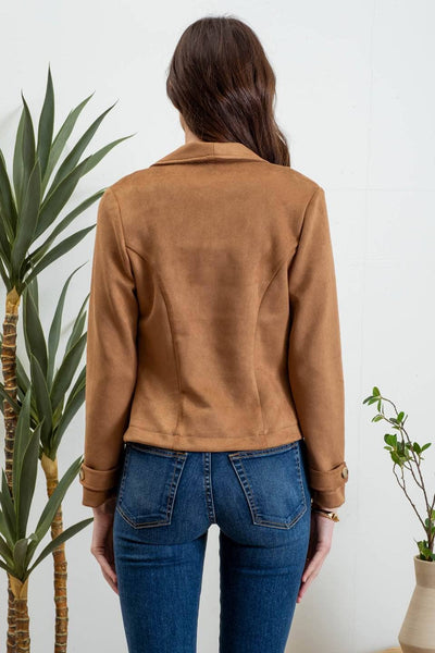 Faux Suede Zip Up Moto Jacket