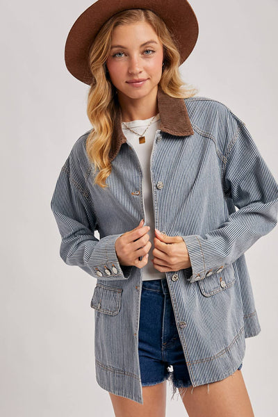 DENIM CORDUROY COLLAR CONTRAST BARN COAT