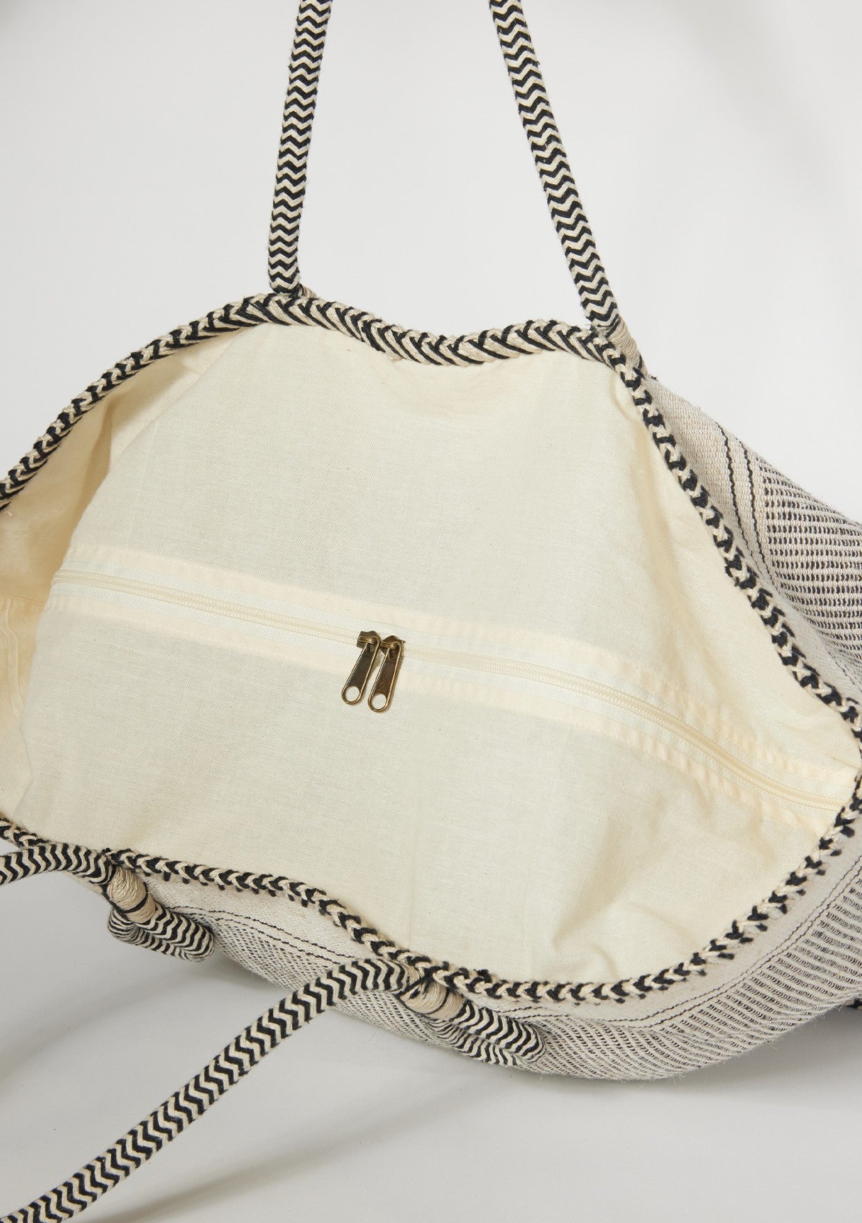 Large Woven Cotton Zip-Up Tote Bag