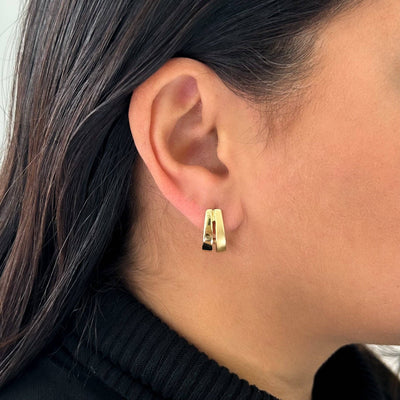 Stud Earrings | Two Tone Design. Gold