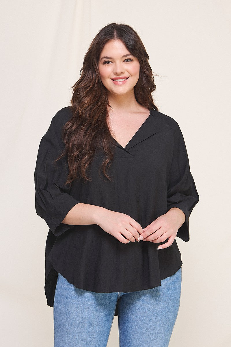 Plus Size Easy Textured Woven Blouse