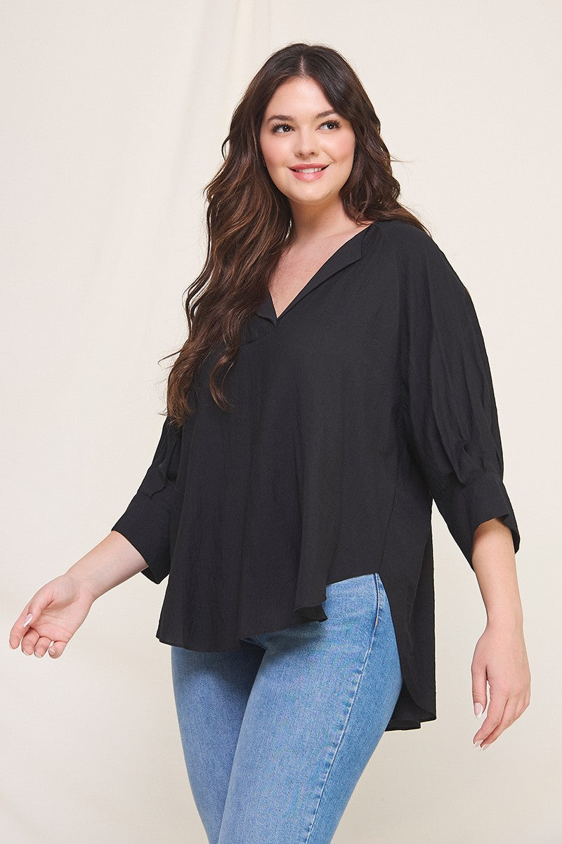 Plus Size Easy Textured Woven Blouse