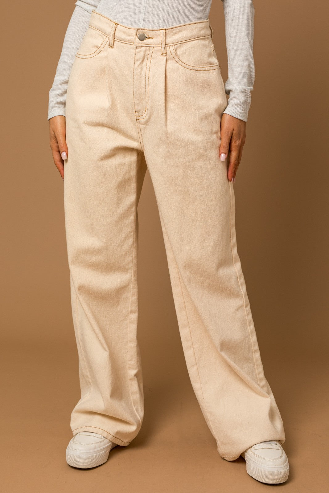 Pleated Denim Wide Pants