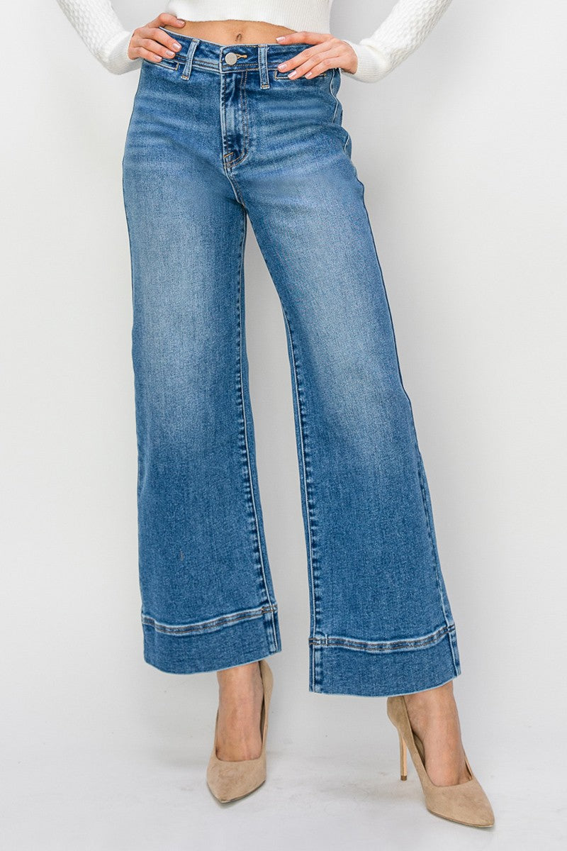 Medium Wash High Rise Wide Leg Jeans