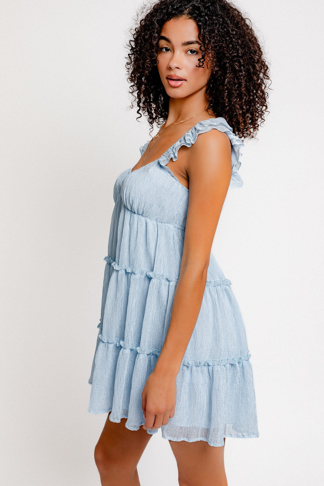 Ruffle Shoulder Sweetheart Neckline Mini Dress