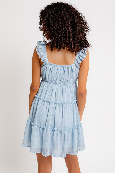 Ruffle Shoulder Sweetheart Neckline Mini Dress