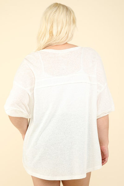 PLUS SIZE Twisted Sleeve Band Henley Knit Top