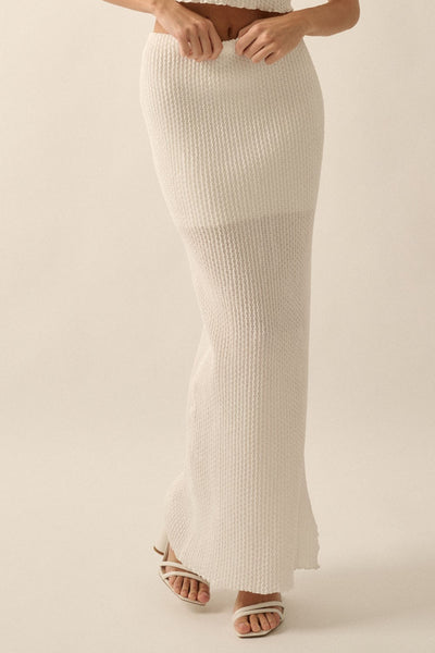 Solid Texture Pucker-Knit Maxi Skirt