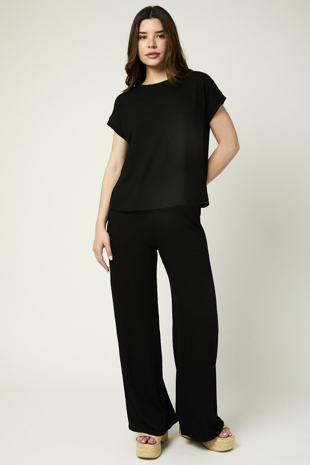 Short Sleeve Ribbed Pant Set