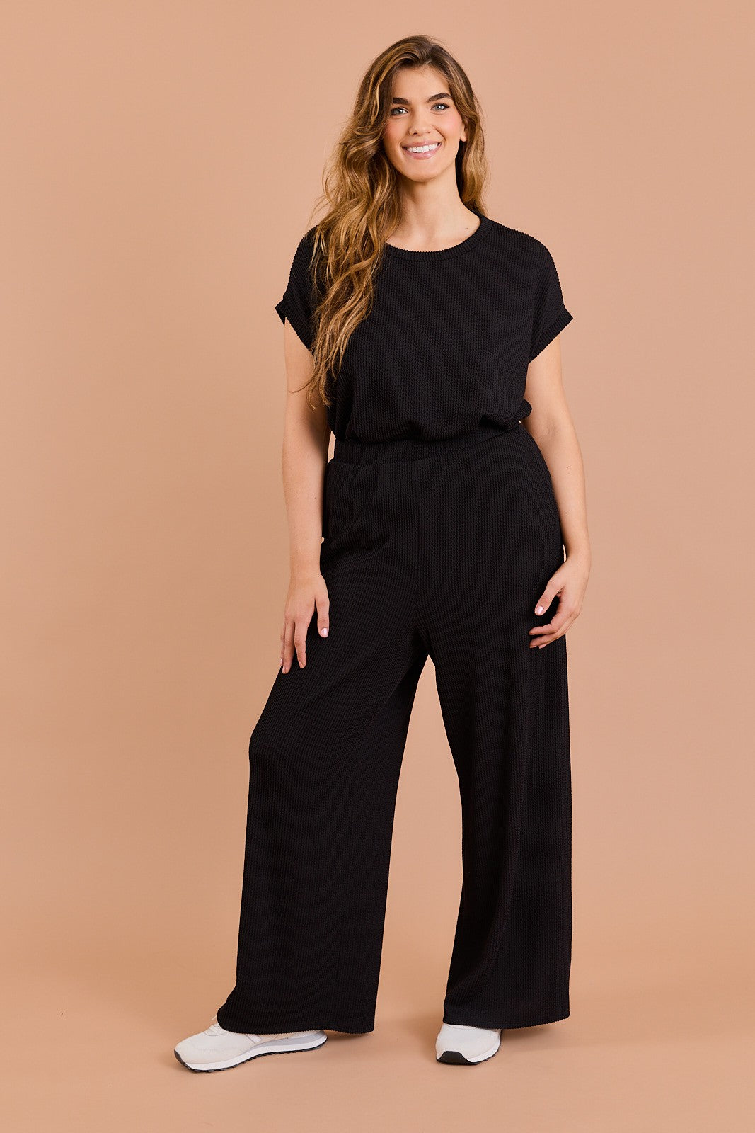 Plus Size Short Sleeve Ribbed Pant Set