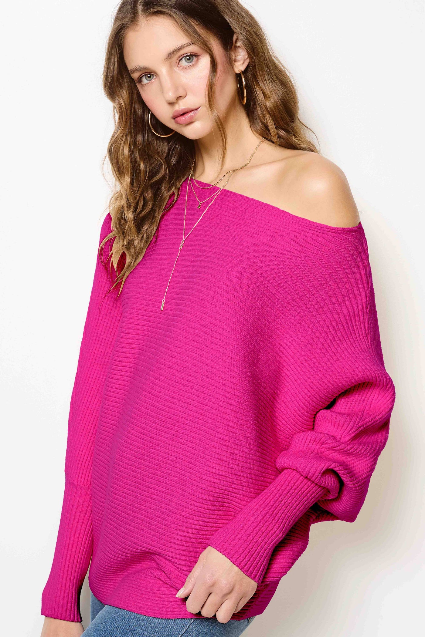 Slouchy Fit Bubble Sleeve Boat Neck Sweater: Brick