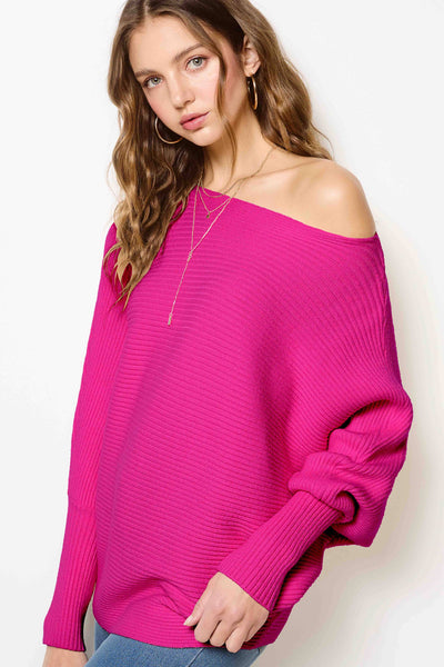 Slouchy Fit Bubble Sleeve Boat Neck Sweater: Brick