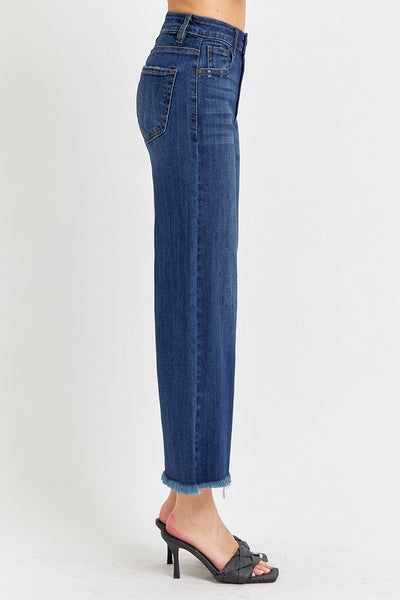 Plus Size High Rise-crop Wide Leg-fray Hem Jeans