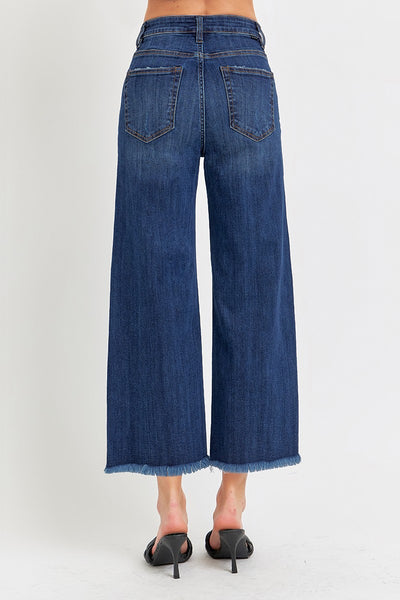 Plus Size High Rise-crop Wide Leg-fray Hem Jeans