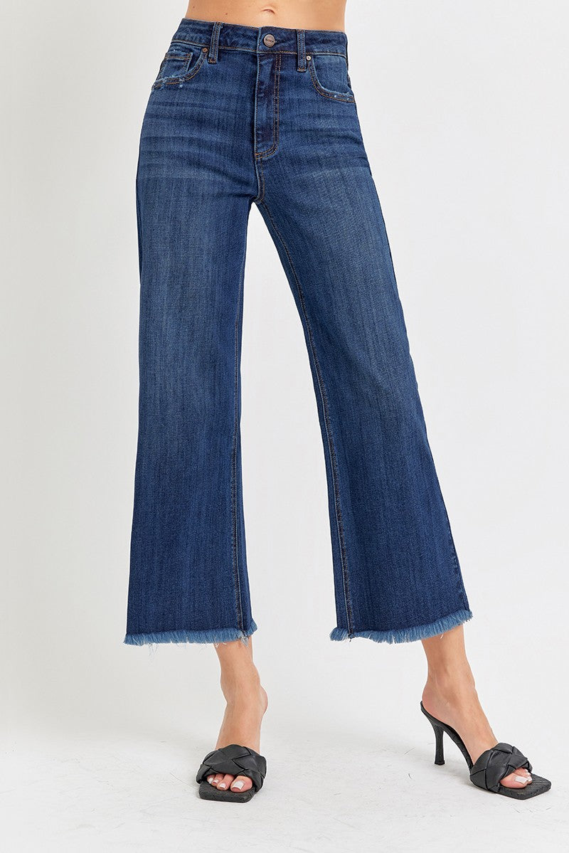 Plus Size High Rise-crop Wide Leg-fray Hem Jeans