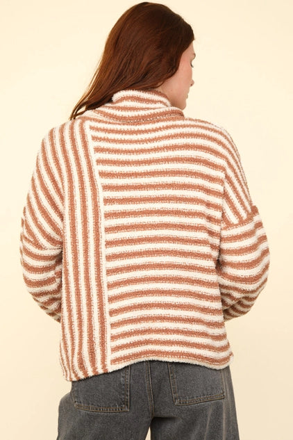 Mock Neck Soft Striped Knit Sweater Top