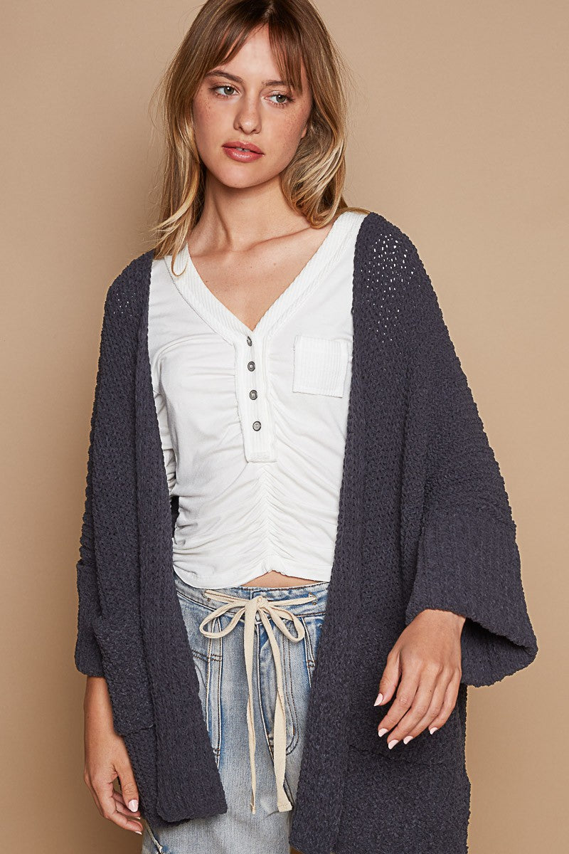 Long sleeve pockets solid sweater cardigan