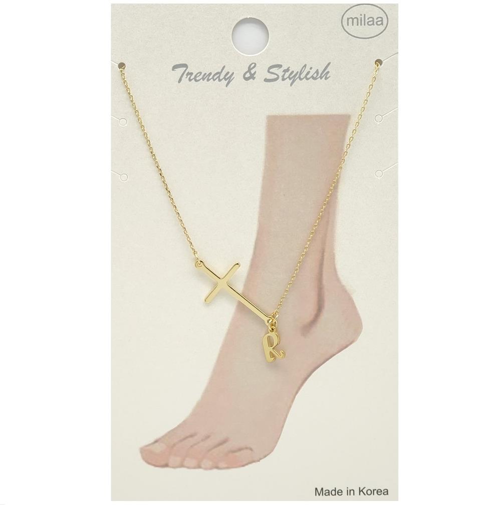 Cross Anklet with 'R' Initial