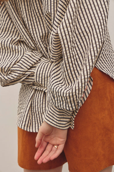 Voluminous Sleeved Button Down Stripe Shirt