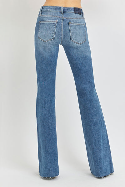 Mid Rise Flare Raw Cut Hem Jeans