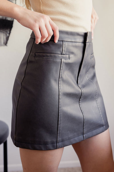 Washed Faux Leather Mini Skirt