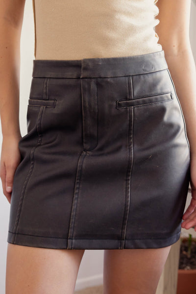 Washed Faux Leather Mini Skirt