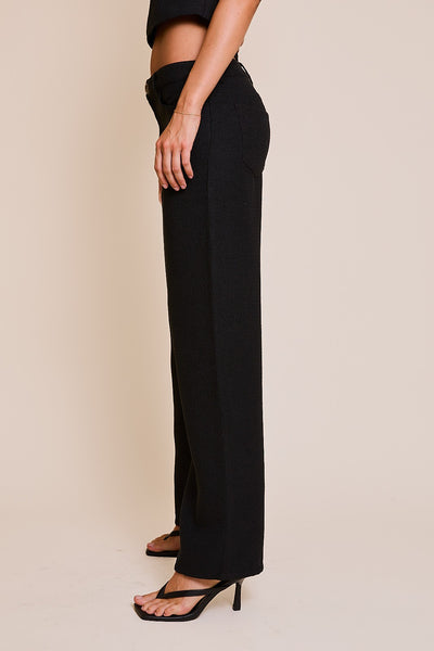 Boat Neck Front Cut Top and Wide Leg Pants Set