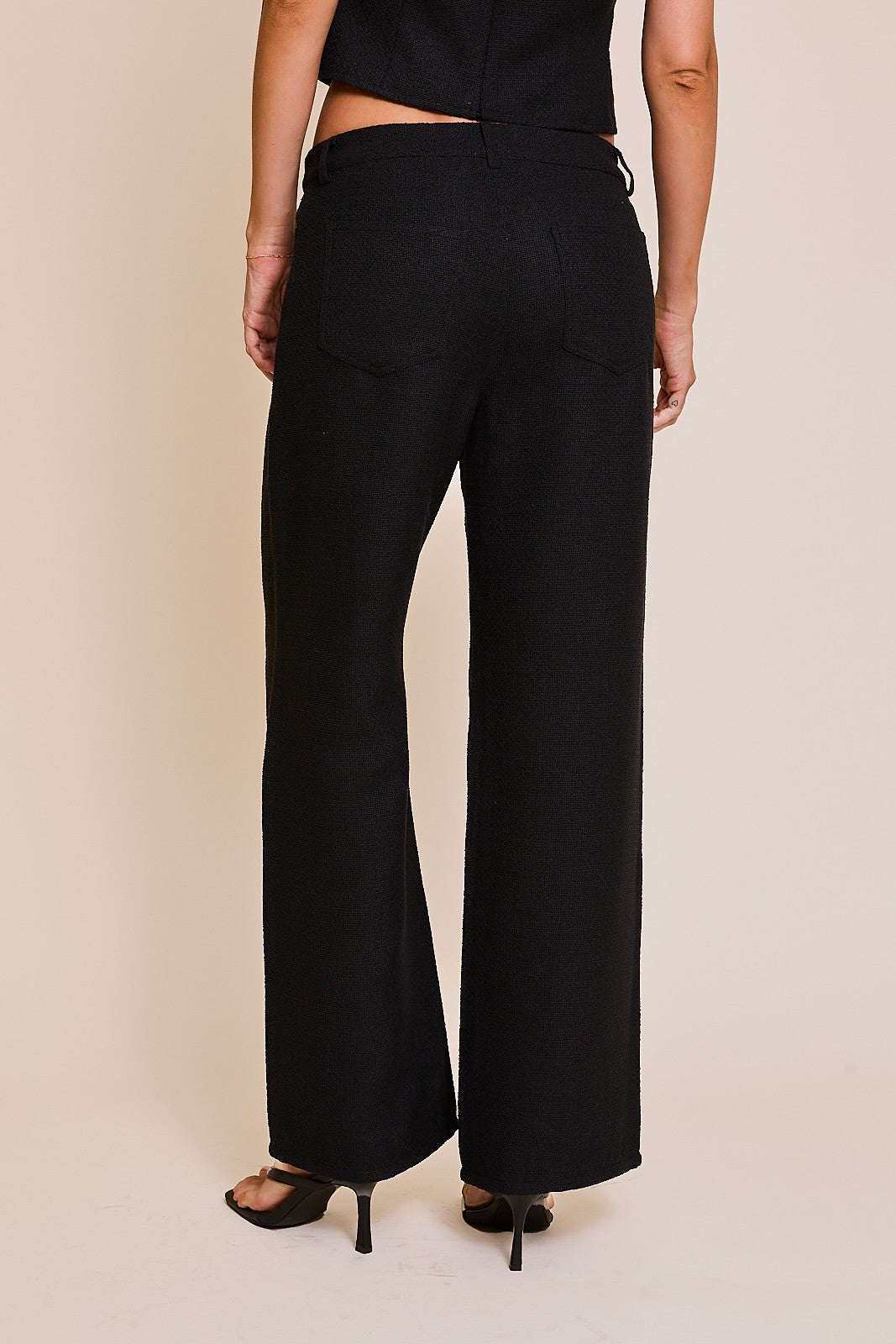 Boat Neck Front Cut Top and Wide Leg Pants Set